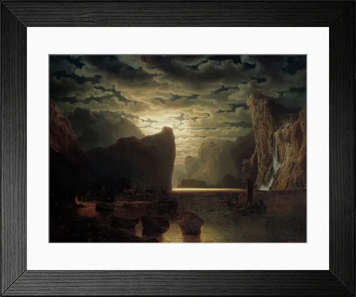 Framed Print : Norwegian Fjord in Moonlight. Motif from the Sogne-Fjord, 1861. Creator: Markus Larsson Framed Print : Norwegian Fjord in Moonlight. Motif from the Sogne-Fjord, 1861. Creator: Markus Larsson