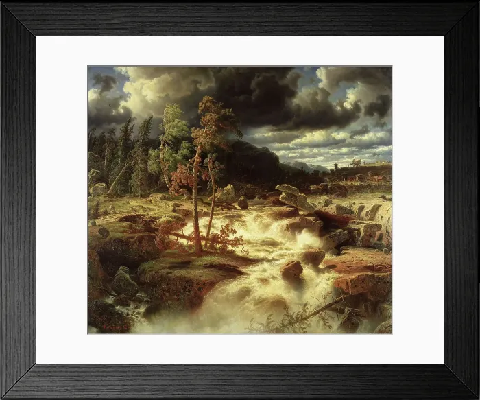 Framed Print : Waterfall in Småland, 1856. Creator: Markus Larsson Framed Print : Waterfall in Småland, 1856. Creator: Markus Larsson