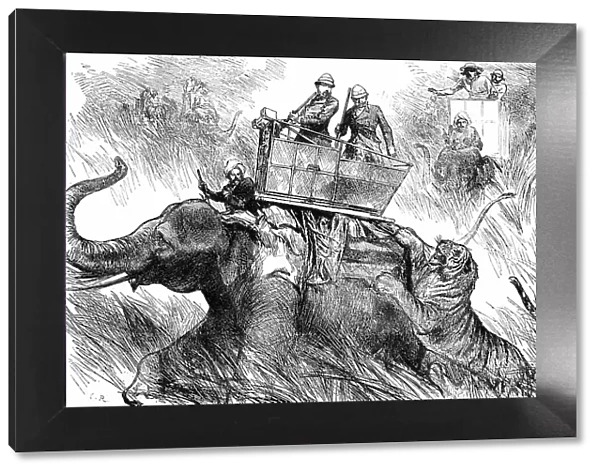 The Prince of Wales's Elephant charged by a Tiger, 1876. Creator: C.R