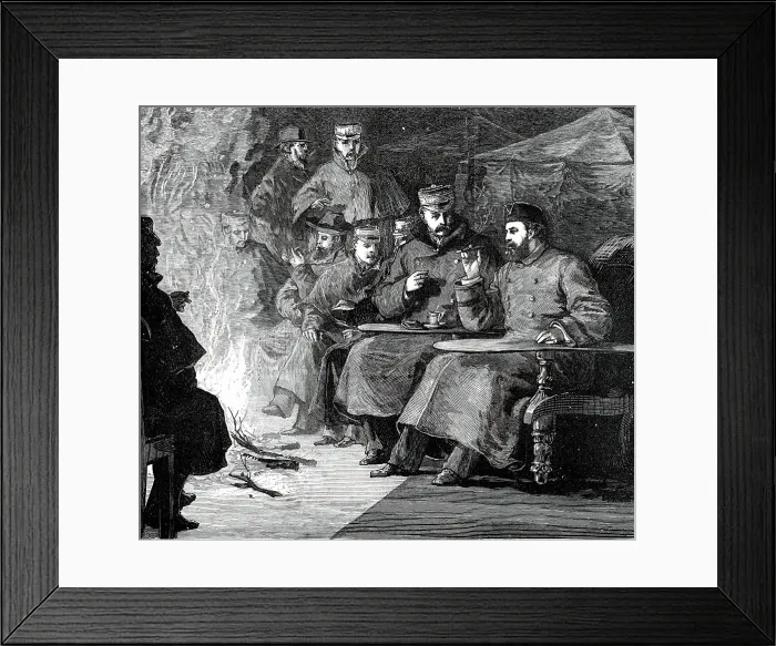 Framed Print : The Prince and his Comrades: Camp-Fire after Dinner in the Terai, 1876. Creator: Unknown Framed Print : The Prince and his Comrades: Camp-Fire after Dinner in the Terai, 1876. Creator: Unknown