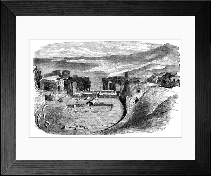 Framed Print : Ruins of a Theatre at Taurominium - Mount Etna in the Distance, 1858. Creator: Unknown Framed Print : Ruins of a Theatre at Taurominium - Mount Etna in the Distance, 1858. Creator: Unknown