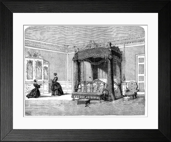 Framed Print : The Queen's Visit to Birmingham - Her Majesty's Bedroom, Stoneleigh Abbey, 1858. Creator: Unknown Framed Print : The Queen's Visit to Birmingham - Her Majesty's Bedroom, Stoneleigh Abbey, 1858. Creator: Unknown