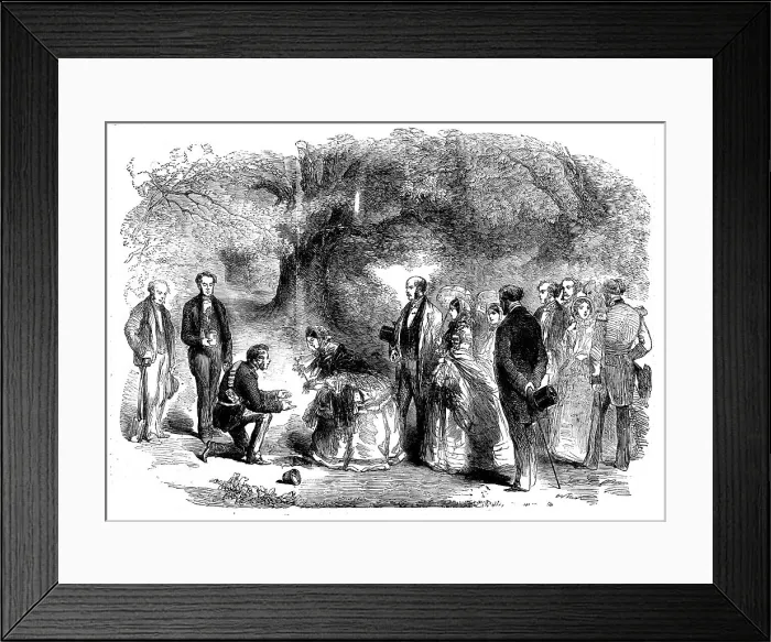 Framed Print : The Queen's Visit to Birmingham - Her Majesty Planting an Oak in the Grounds of Warwick Castle, 1858 Creator: Unknown Framed Print : The Queen's Visit to Birmingham - Her Majesty Planting an Oak in the Grounds of Warwick Castle, 1858 Creator: Unknown