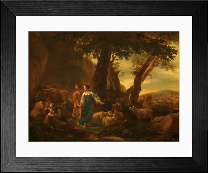 Framed Print : Landscape with Peasants and Cattle. Creator: Nicolaes Berchem