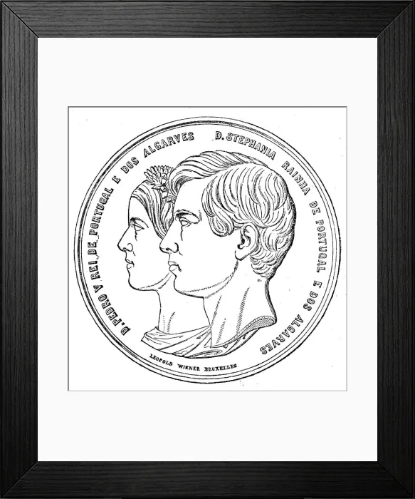 Framed Print : Medal Commemorative of the Marriage of the King of Portugal with the Princess Stephanie, 1858. Creator: Unknown Framed Print : Medal Commemorative of the Marriage of the King of Portugal with the Princess Stephanie, 1858. Creator: Unknown