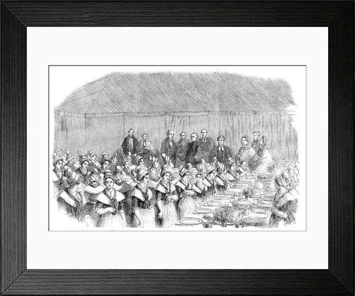 Framed Print : The Centenary Fete of the Asylum for Female Orphans - the Archbishop of Canterbury Saying Grace, 1858 Creator: Unknown Framed Print : The Centenary Fete of the Asylum for Female Orphans - the Archbishop of Canterbury Saying Grace, 1858 Creator: Unknown
