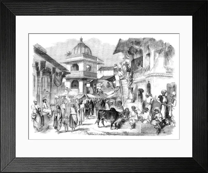 Framed Print : The Bazaar, Oodipoor, Rajpootana - from a drawing by W. Carpenter Jun. 1858. Creator: Unknown Framed Print : The Bazaar, Oodipoor, Rajpootana - from a drawing by W. Carpenter Jun. 1858. Creator: Unknown