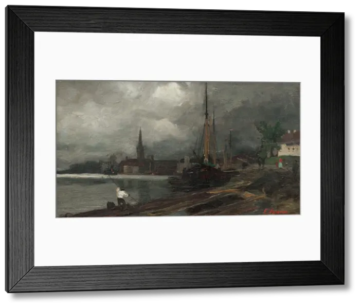 Framed Print : City view with harbor. Study. Creator: Edvard Perseus Framed Print : City view with harbor. Study. Creator: Edvard Perseus