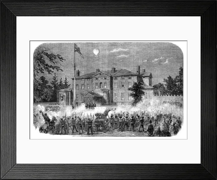 Framed Print : Torchlight Demonstration of Firemen at Fredericton, New Brunswick, 1858. Creator: Unknown Framed Print : Torchlight Demonstration of Firemen at Fredericton, New Brunswick, 1858. Creator: Unknown