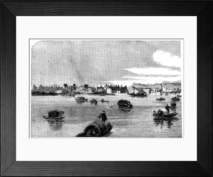 Framed Print : The City of Canton - from the Island of Honan - from a sketch by our special artist and... 1858. Creator: Unknown