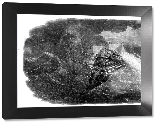 Laying the Atlantic Telegraph Cable - the 'Agamemnon' in a Storm, 1858. Creator: Smyth. Laying the Atlantic Telegraph Cable - the 'Agamemnon' in a Storm, 1858. Creator: Smyth