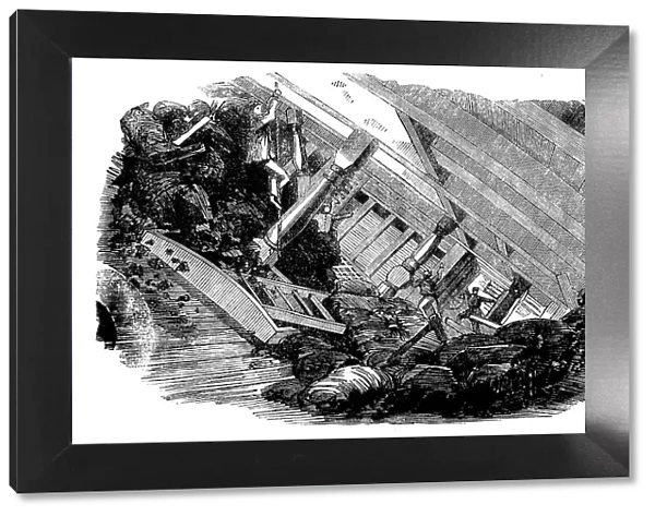 Laying the Atlantic Telegraph Cable - Breaking Adrift of the Coal on Board the 'Agamemnon', 1858. Creator: Unknown. Laying the Atlantic Telegraph Cable - Breaking Adrift of the Coal on Board the 'Agamemnon', 1858. Creator: Unknown