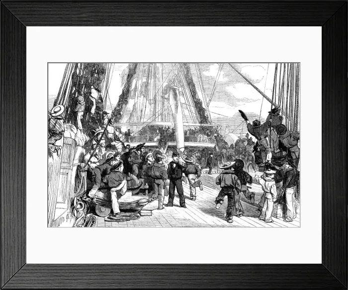Framed Print : The Queen's Visit to Cherbourg - Piping Hands to Man Yards, 1858. Creator: Unknown Framed Print : The Queen's Visit to Cherbourg - Piping Hands to Man Yards, 1858. Creator: Unknown