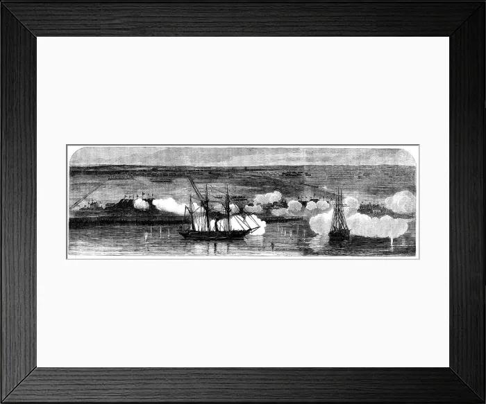 Framed Print : The Attack on the Peiho Forts by the English and French Fleets, 1858. Creator: Harvey Orrin Smith Framed Print : The Attack on the Peiho Forts by the English and French Fleets, 1858. Creator: Harvey Orrin Smith