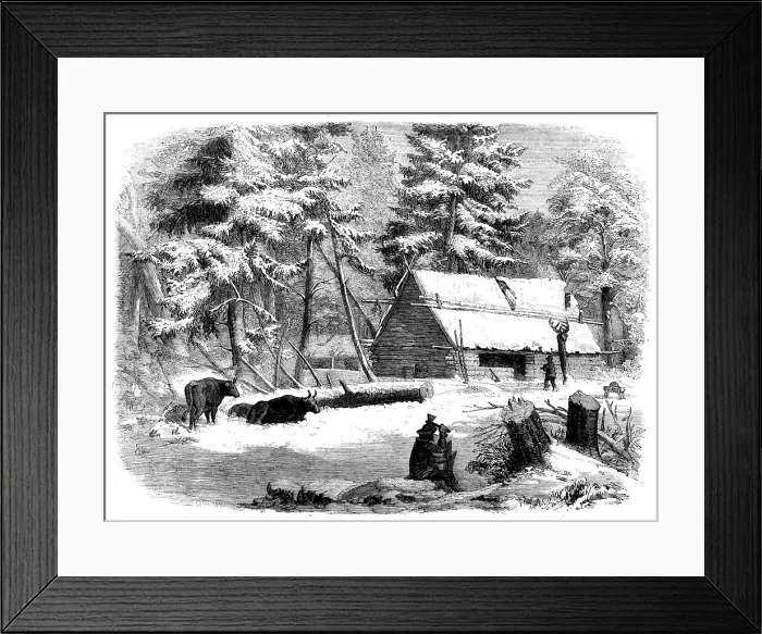Framed Print : Lumbering in New Brunswick - Lumberman's Camp-house, 1858. Creator: Unknown Framed Print : Lumbering in New Brunswick - Lumberman's Camp-house, 1858. Creator: Unknown