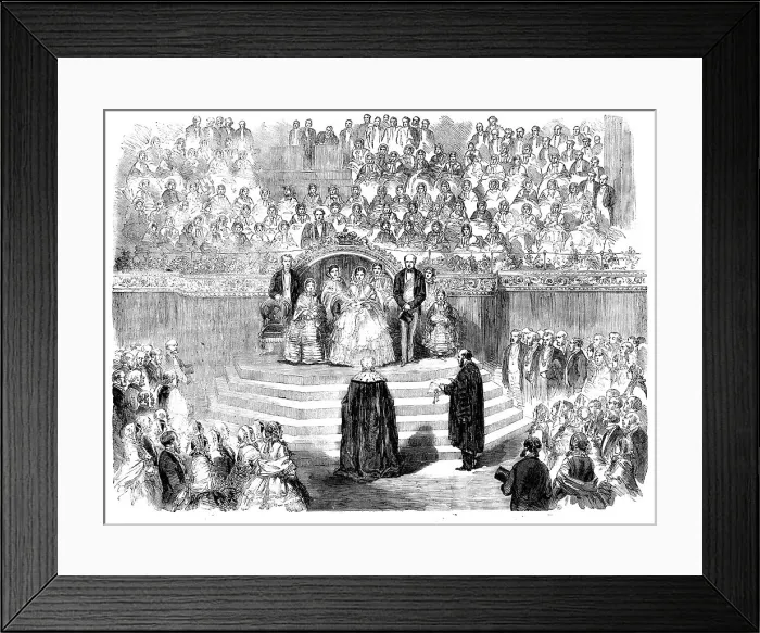 Framed Print : The Queen's Visit to Leeds - the Town Clerk reading the Address to Her Majesty in the Townhall, 1858 Creator: Unknown