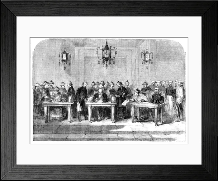 Framed Print : Signing of the Treaty between England and China at Tien-tsin on June 26, 1858, (1858). Creator: Unknown Framed Print : Signing of the Treaty between England and China at Tien-tsin on June 26, 1858, (1858). Creator: Unknown