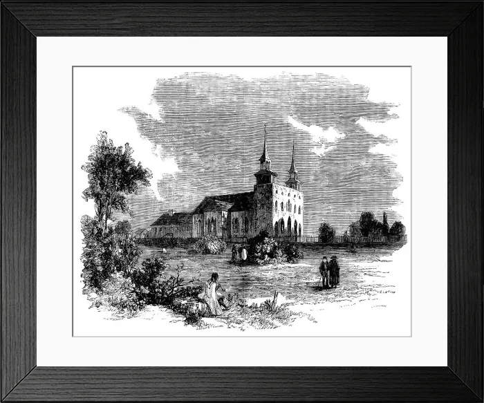 Framed Print : The Canadian Red River Exploring Expedition - St. Boniface Cathedral, Red River, 1858. Creator: Unknown Framed Print : The Canadian Red River Exploring Expedition - St. Boniface Cathedral, Red River, 1858. Creator: Unknown