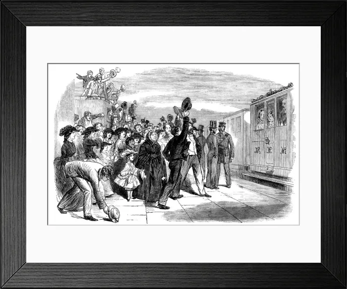 Framed Print : Her Majesty, en route for Scotland, at Dunbar Station, 1858. Creator: Unknown Framed Print : Her Majesty, en route for Scotland, at Dunbar Station, 1858. Creator: Unknown