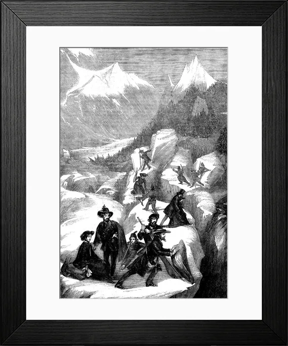 Framed Print : A Party of Tourists Crossing the Mer de Glace, 1858. Creator: Unknown Framed Print : A Party of Tourists Crossing the Mer de Glace, 1858. Creator: Unknown