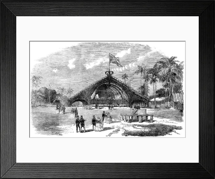 Framed Print : Inauguration of the Ceylon Railway: East End of the Banquet Bungalow, 1858. Creator: Unknown Framed Print : Inauguration of the Ceylon Railway: East End of the Banquet Bungalow, 1858. Creator: Unknown