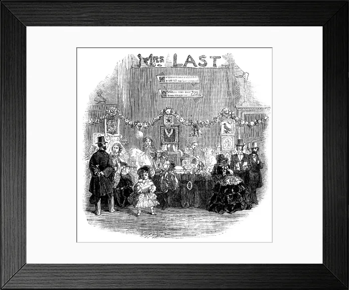 Framed Print : Fancy Bazaar recently held in the Townhall, Hadleigh, Suffolk, in aid of the Restoration... 1858. Creator: Unknown Framed Print : Fancy Bazaar recently held in the Townhall, Hadleigh, Suffolk, in aid of the Restoration... 1858. Creator: Unknown