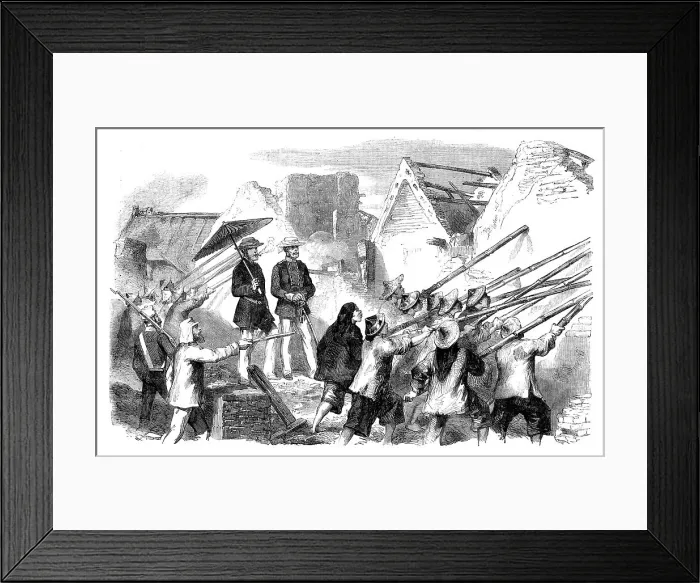 Framed Print : Sketches at Canton - Demolishing Houses, 1858. Creator: Unknown Framed Print : Sketches at Canton - Demolishing Houses, 1858. Creator: Unknown