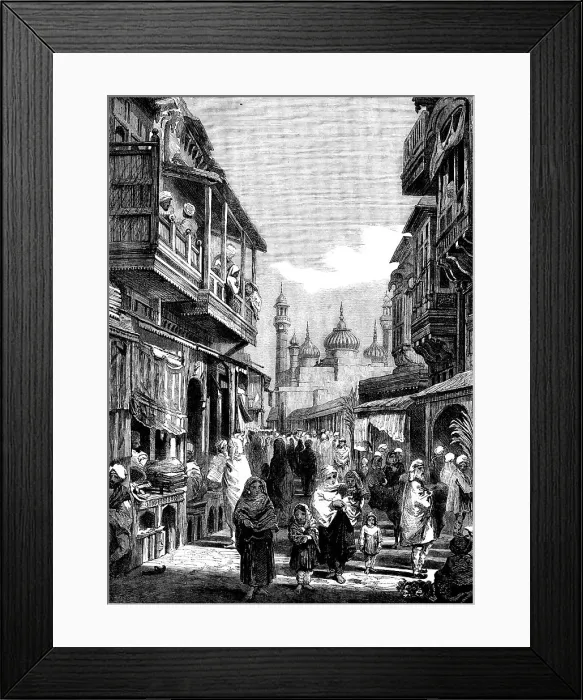 Framed Print : Street Scene in Lahore - from drawings by W. Carpenter, Jun. 1858. Creator: Unknown Framed Print : Street Scene in Lahore - from drawings by W. Carpenter, Jun. 1858. Creator: Unknown
