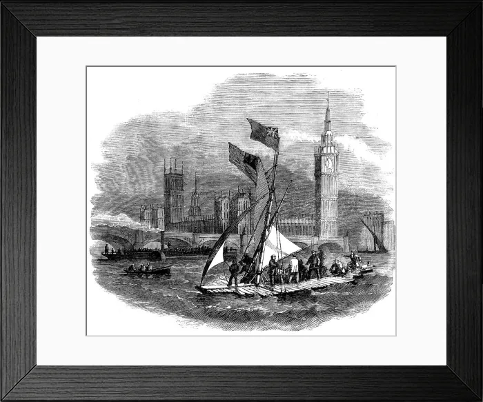 Framed Print : Captain Urquhart experimenting with his Life-Preserving Raft on the Thames, 1858. Creator: Unknown Framed Print : Captain Urquhart experimenting with his Life-Preserving Raft on the Thames, 1858. Creator: Unknown