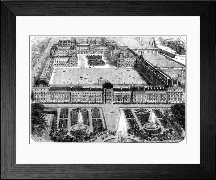 Framed Print : The New Gardens and Palace of the Tuileries, and the New and Old Louvre, 1858. Creator: Unknown Framed Print : The New Gardens and Palace of the Tuileries, and the New and Old Louvre, 1858. Creator: Unknown