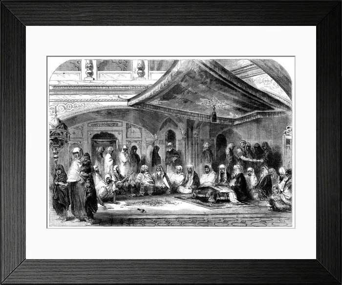 Framed Print : Interior of a Sikh Temple at Umritzir - reading the Grunt'h, 1858. Creator: Unknown Framed Print : Interior of a Sikh Temple at Umritzir - reading the Grunt'h, 1858. Creator: Unknown