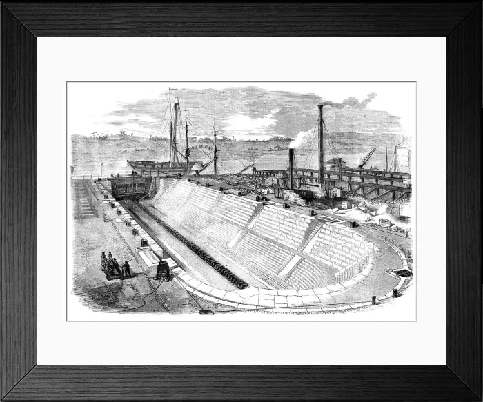 Framed Print : Dock No. 2 at Chatham Yard, recently opened, 1858. Creator: Smyth Framed Print : Dock No. 2 at Chatham Yard, recently opened, 1858. Creator: Smyth