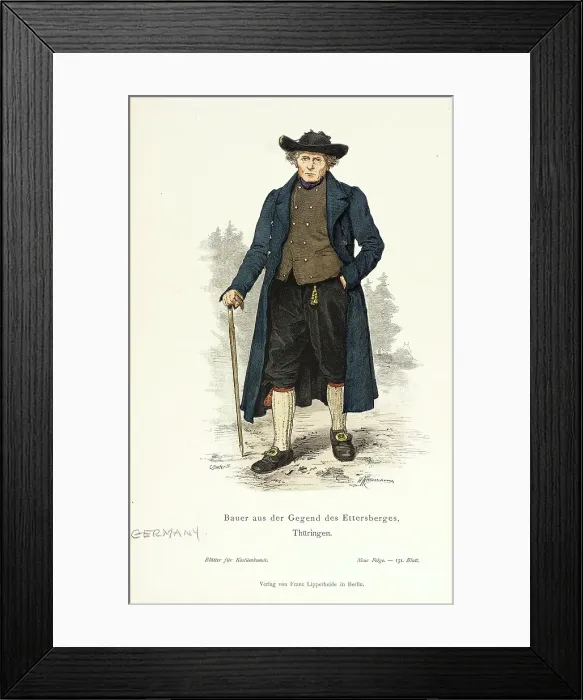 Framed Print : Costume Plate (Bauer aus der Gegend des Ettersberges, Thüringen), 19th century. Creators: Streller, Wilhelm Gustav Friedrich Hasemann Framed Print : Costume Plate (Bauer aus der Gegend des Ettersberges, Thüringen), 19th century. Creators: Streller, Wilhelm Gustav Friedrich Hasemann