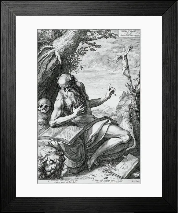 Framed Print : Saint Jerome in the Desert, 1596. Creator: Hendrik Goltzius Framed Print : Saint Jerome in the Desert, 1596. Creator: Hendrik Goltzius