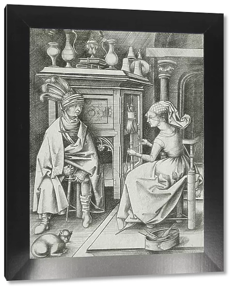 Woman Spinning and Visitor, between circa 1495 and circa 1503. Creator: Israhel van Meckenem