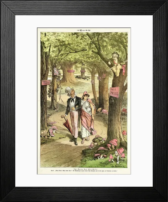 Framed Print : Cartoon from Puck, between 1880 and 1889. Creators: Joseph Keppler, Bernhard Gillam Framed Print : Cartoon from Puck, between 1880 and 1889. Creators: Joseph Keppler, Bernhard Gillam