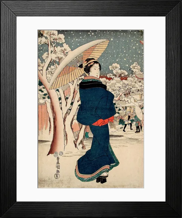 Framed Print : Beauty Walking on a Snowy Day, 1854. Creator: Utagawa Kunisada Framed Print : Beauty Walking on a Snowy Day, 1854. Creator: Utagawa Kunisada