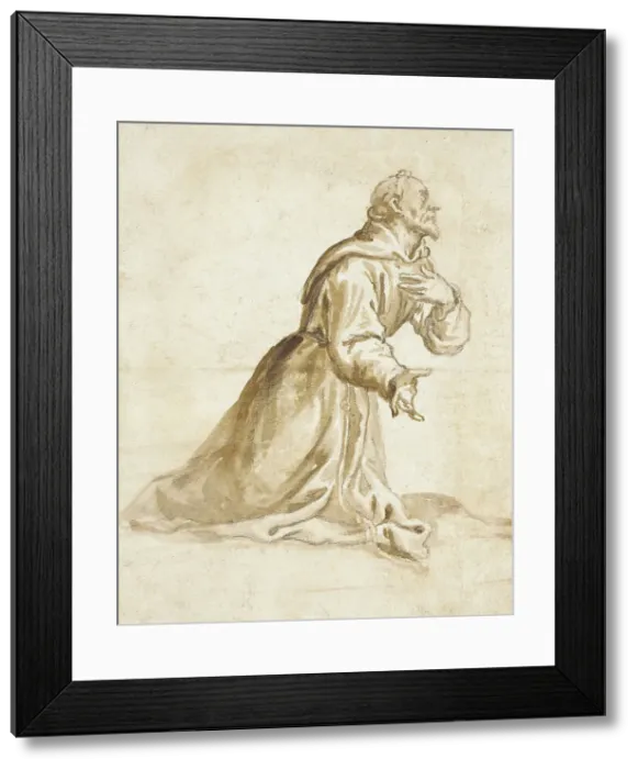 Framed Print : Kneeling Monk, 17th century. Creator: Unknown Framed Print : Kneeling Monk, 17th century. Creator: Unknown