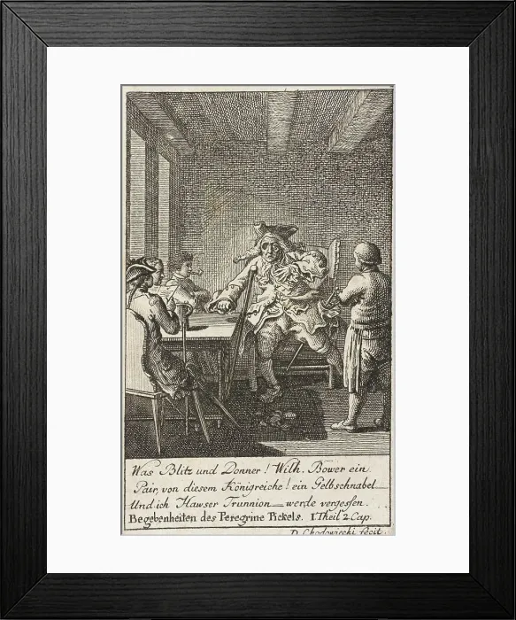 Framed Print : Plate 1 for Thomas Smollett's The Adventures of Peregrine Pickle, 1785. Creator: Daniel Nikolaus Chodowiecki Framed Print : Plate 1 for Thomas Smollett's The Adventures of Peregrine Pickle, 1785. Creator: Daniel Nikolaus Chodowiecki