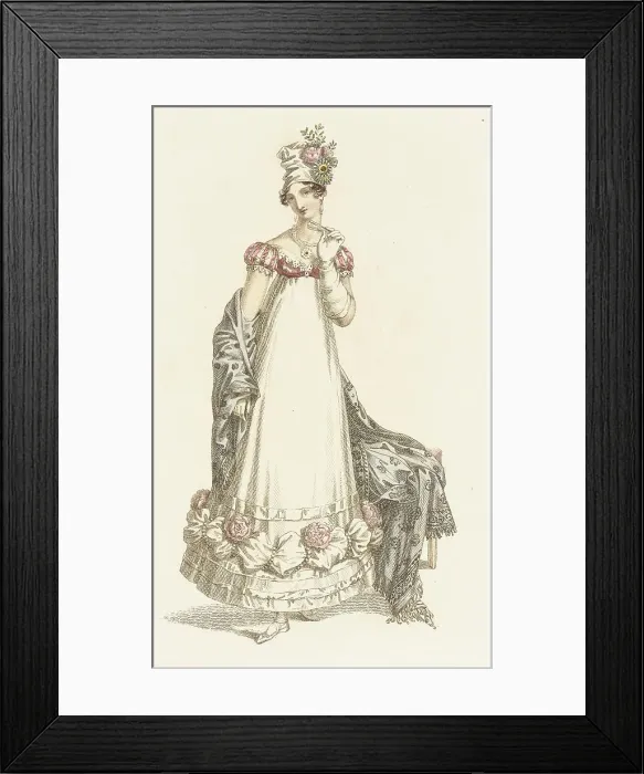 Framed Print : Fashion Plate (Evening Dress), 1818. Creator: Rudolph Ackermann Framed Print : Fashion Plate (Evening Dress), 1818. Creator: Rudolph Ackermann