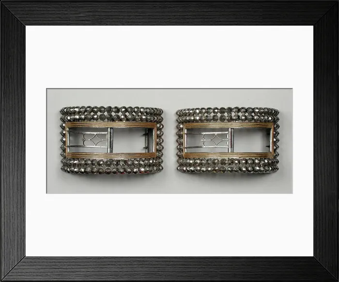 Framed Print : Pair of man's steel and gilt wire shoe buckles, England, c.1777 and c.1785. Creator: Unknown Framed Print : Pair of man's steel and gilt wire shoe buckles, England, c.1777 and c.1785. Creator: Unknown