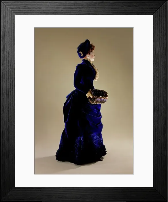 Framed Print : Woman's two-piece dress ensemble with matching hat, blue silk velvet. c.1880. Creator: Unknown Framed Print : Woman's two-piece dress ensemble with matching hat, blue silk velvet. c.1880. Creator: Unknown