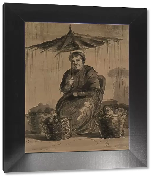 Woman Under an Umbrella in a Market, mid 19th century. Creator: Alfred Jacob Miller
