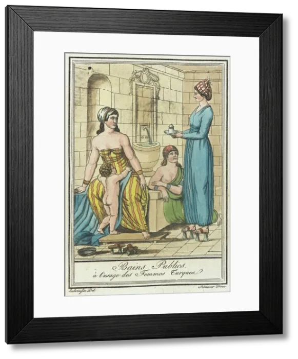 Framed Print : Costumes de Différents Pays, Bains Publics à l'Usage des Femmes Turquea, c1797. Creator: Jacques Grasset de Saint-Sauveur Framed Print : Costumes de Différents Pays, Bains Publics à l'Usage des Femmes Turquea, c1797. Creator: Jacques Grasset de Saint-Sauveur