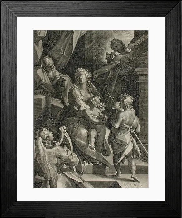 Framed Print : The Holy Family with Saint John the Baptist and Angels, 1605. Creator: Lucas Kilian