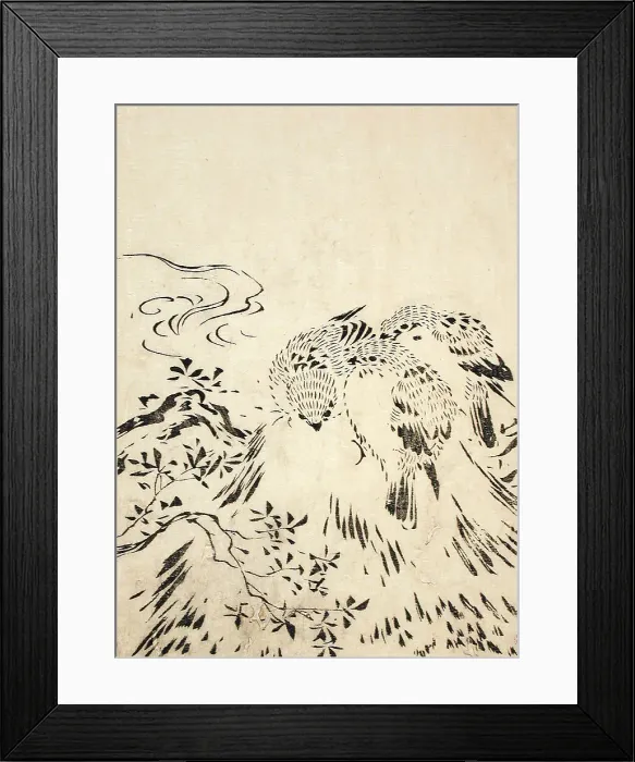 Framed Print : Sparrows, Printed 1762. Creator: Miyazaki Yuzen Framed Print : Sparrows, Printed 1762. Creator: Miyazaki Yuzen