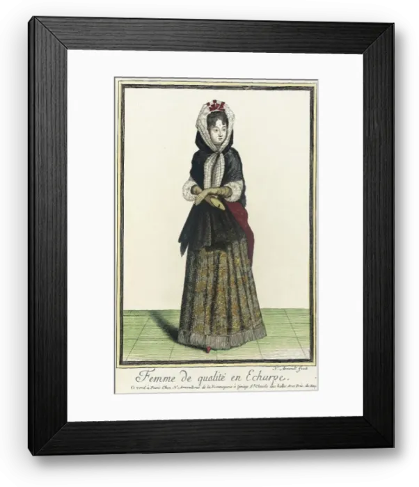 Framed Print : Recueil des modes de la cour de France, Femme de Qualité en Echarpe, between c1681 and c1683. Creator: Nicolas Arnoult Framed Print : Recueil des modes de la cour de France, Femme de Qualité en Echarpe, between c1681 and c1683. Creator: Nicolas Arnoult