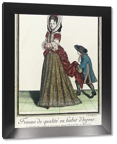 Recueil des modes de la cour de France, Femme de Qualité en Habit d'Hyver, between c1672 and c1686 Creator: Nicolas Arnoult