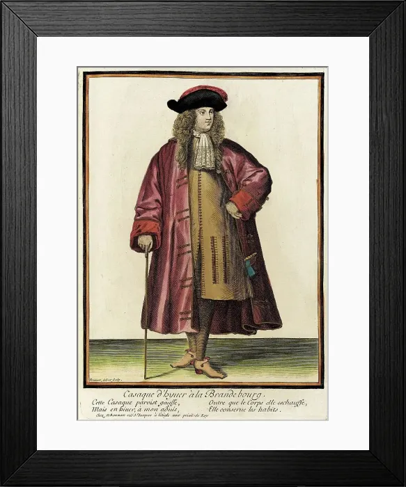 Framed Print : Recueil des modes de la cour de France, Casaque d'Hyuer à la Brandebourg, between c1675 and c1686. Creator: Nicolas Bonnart Framed Print : Recueil des modes de la cour de France, Casaque d'Hyuer à la Brandebourg, between c1675 and c1686. Creator: Nicolas Bonnart