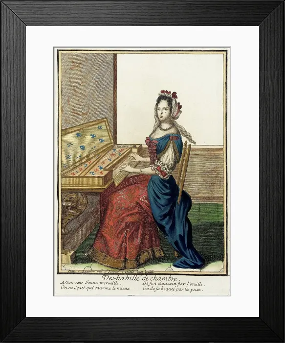 Framed Print : Recueil des modes de la cour de France, Des-habillé de Chambre, between c1682 and c1685. Creator: Nicolas Bonnart Framed Print : Recueil des modes de la cour de France, Des-habillé de Chambre, between c1682 and c1685. Creator: Nicolas Bonnart